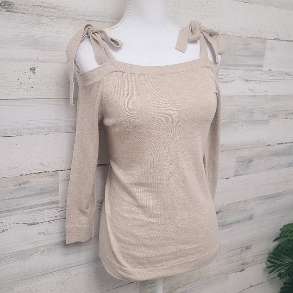 J.Crew Beige Cold Tie Shoulder Knit Sweater Top - Picture 1 of 7